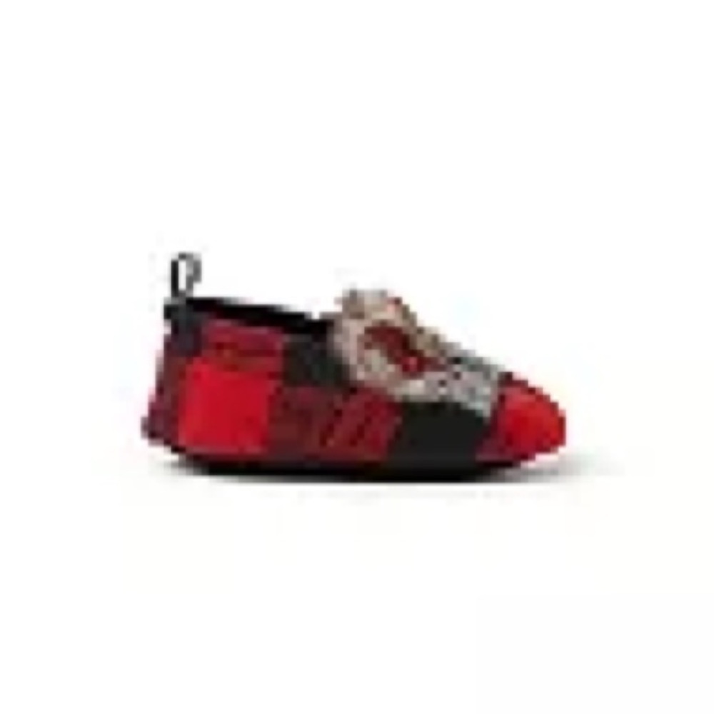 Baby Bear Slippers 6 - 9Mo Dearfoams Buffalo Plaid Square Red Black Slip On NWT - Picture 2 of 10